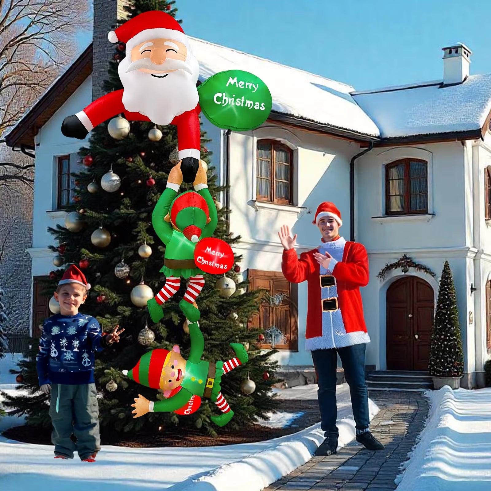 8FT Hanging Santa & Elf Christmas Inflatable – LED-Lit Outdoor Decoration for Windows, Roofs & Eaves.