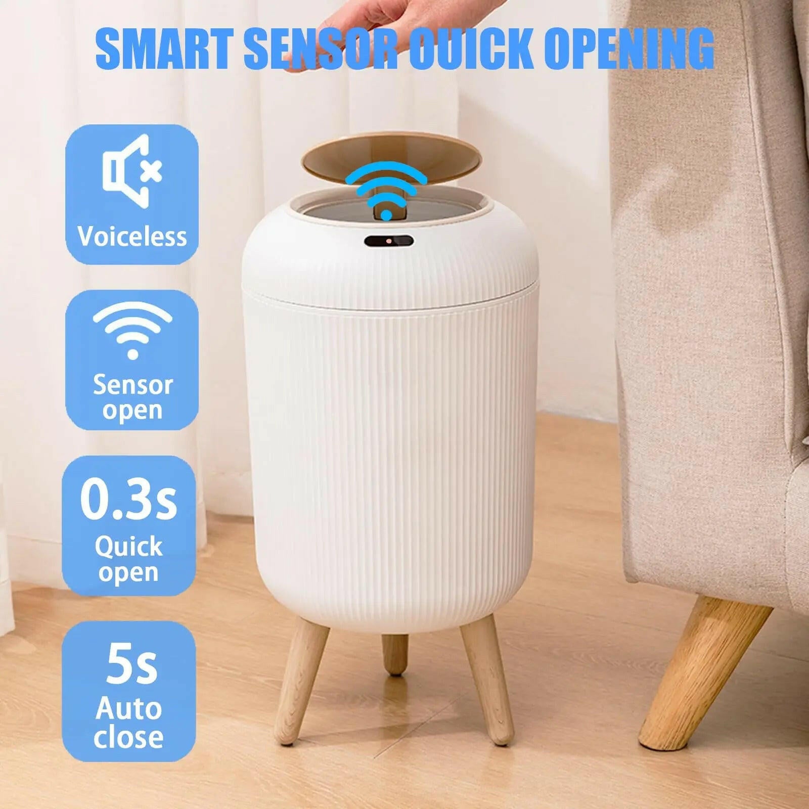 Smart Motion Sensor Trash Can - Automatic Lid, Odor Control & Stylish Design for Modern Homes & Offices!.