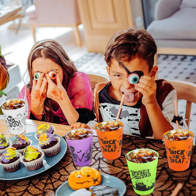 Halloween Skull Party Cups – 8 to 24PCS Plastic Boo Juice & Cocktail Cups for Spooky Table Décor