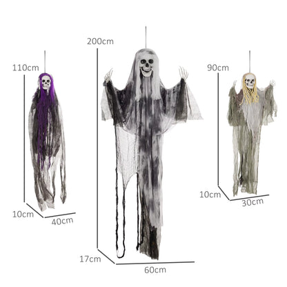 Ghastly Set of 3 Hanging Skeleton, Flying Ghost Halloween Decorations