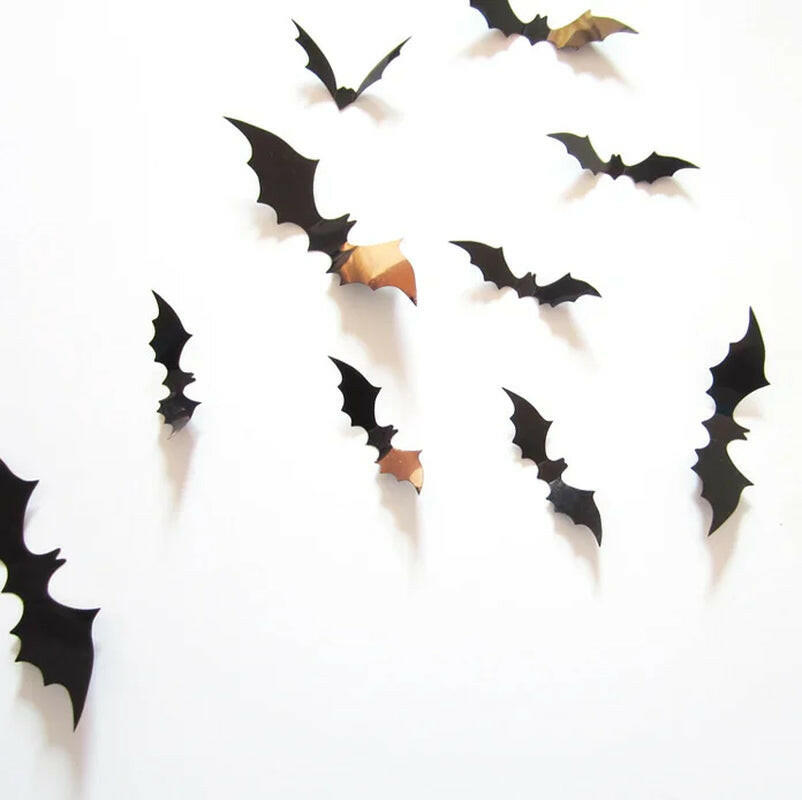 2025 3D Black PVC Bat Wall Stickers – 12-Piece Halloween Set for DIY Haunted Decor & Party Atmosphere