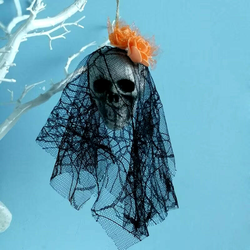 Foam Skull Hanging Ornament – 36cm Halloween Decoration with Cloth or Flower Wrap (8 Variants)