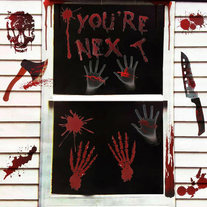 2025 Bloody Handprint & Halloween Sticker Set – Window, Wall & Floor Decals with Ghost, Bat, Pumpkin & Web Designs (1 Set)