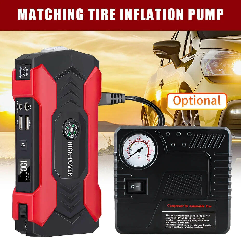 Portable Car Jump Starter and Power Bank with LED Flashlight (28000mAh 600A 12V).