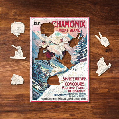 Vintage Poster – Chamonix Travel Mini Wooden Jigsaw Puzzle.