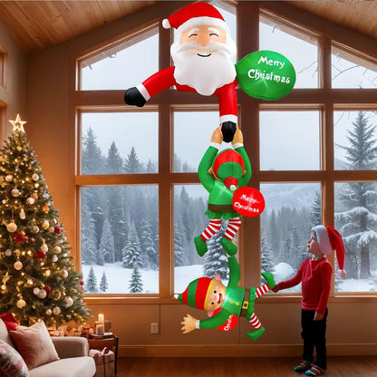 8FT Hanging Santa & Elf Christmas Inflatable – LED-Lit Outdoor Decoration for Windows, Roofs & Eaves.