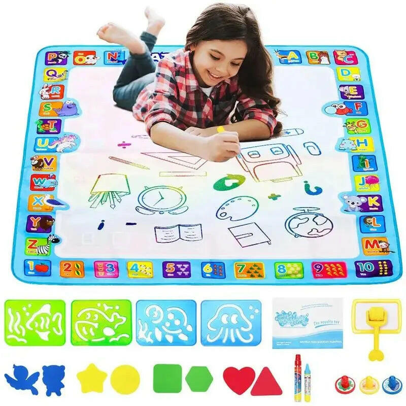 Magic Water Drawing Mat - Reusable Coloring Doodle Board with Pens for Kids - Montessori Educational Toy.