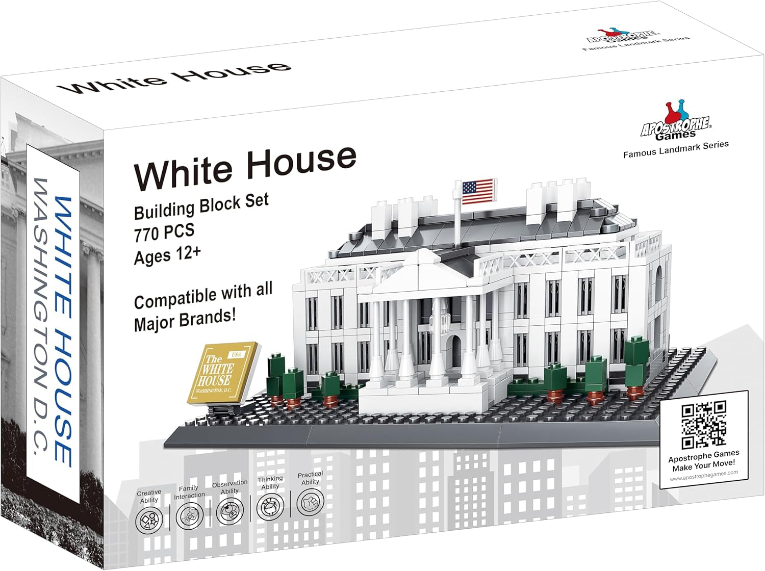 White House Building Block Set (770 Pieces) Washington D.C. White House Famous Landmark Series - Architecture Model for Kids and Adults