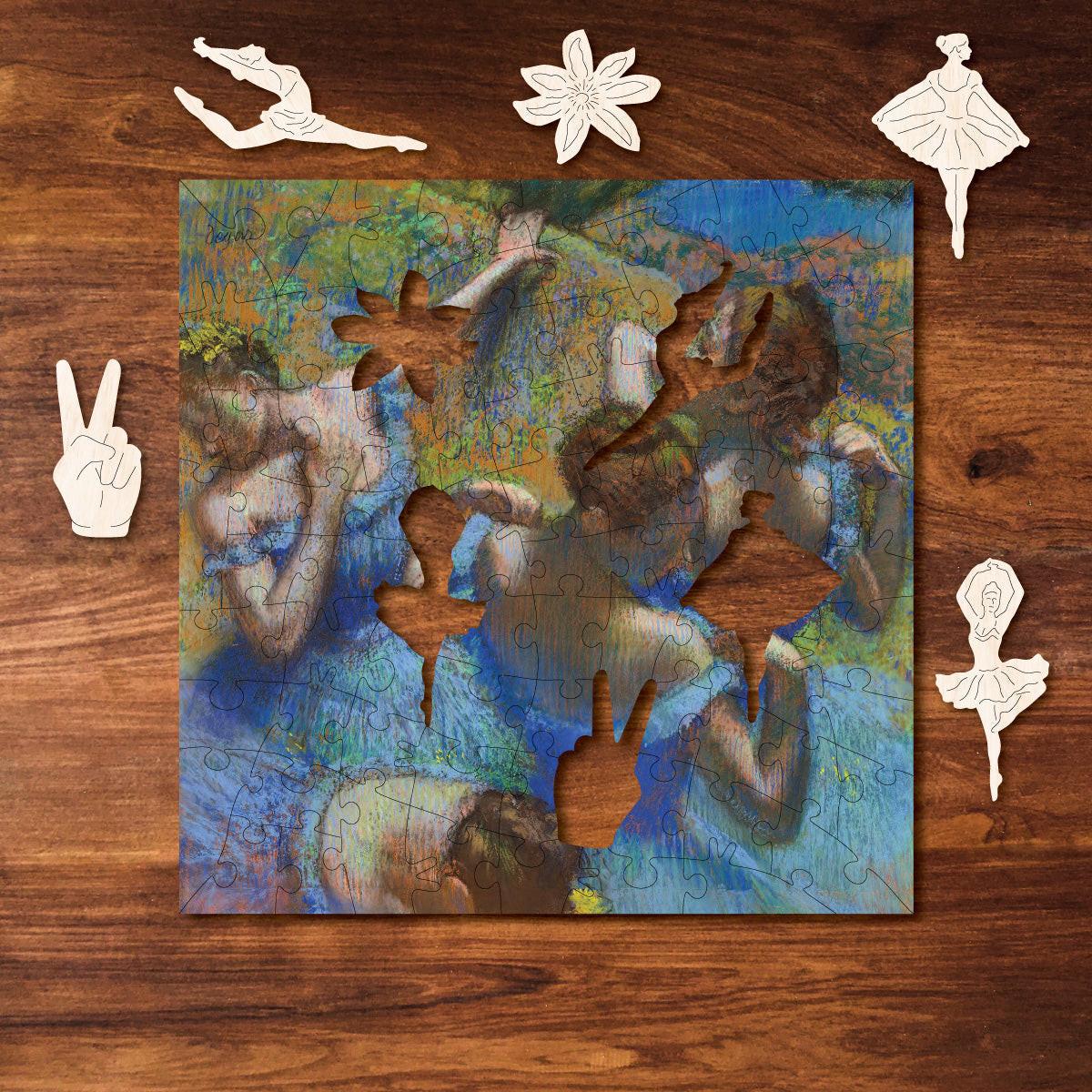 Dancers in Blue – Travel Mini Wooden Jigsaw Puzzle, 79 Pieces.