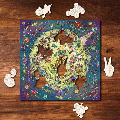 Dino Moon – Travel Mini Wooden Jigsaw Puzzle, 85 Pieces.