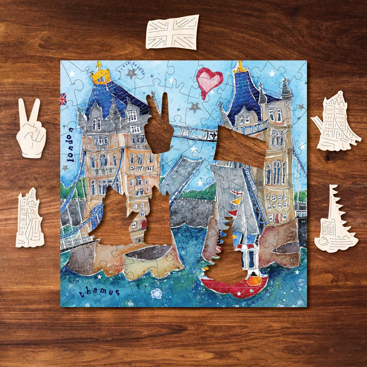 Tower Bridge – Travel Mini Wooden Jigsaw Puzzle, 81 Pieces.