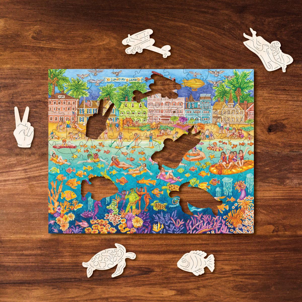Tropical Swim Party – Travel Mini Wooden Jigsaw Puzzle.