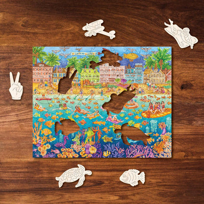 Tropical Swim Party – Travel Mini Wooden Jigsaw Puzzle.