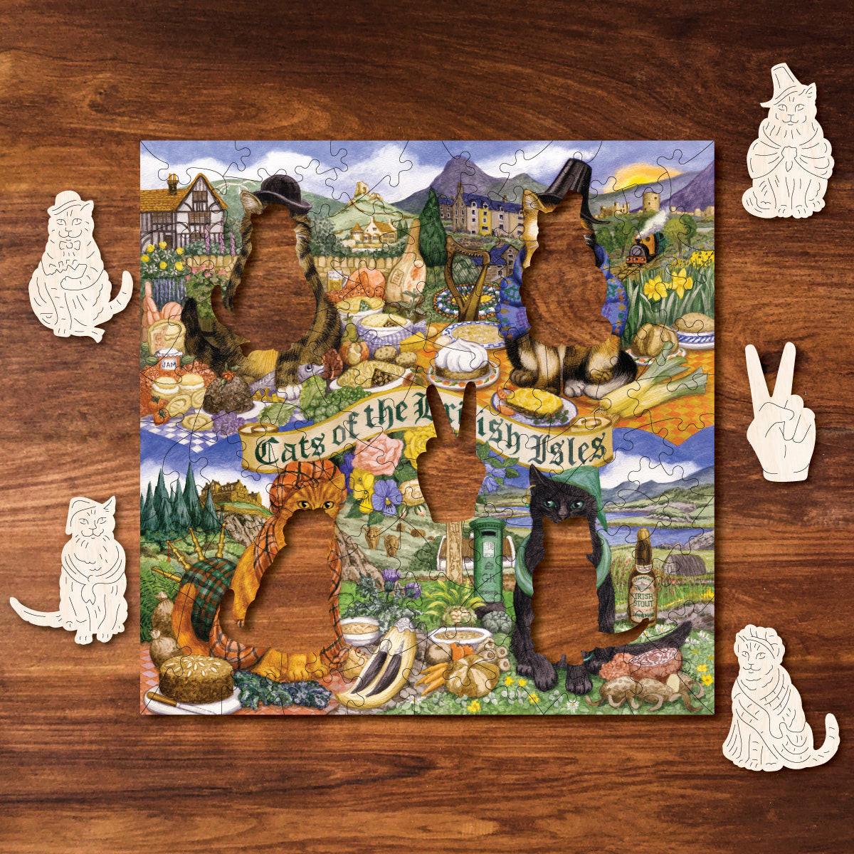 Cats of the British Isles – Travel Mini Wooden Jigsaw Puzzle, 80 Pieces.