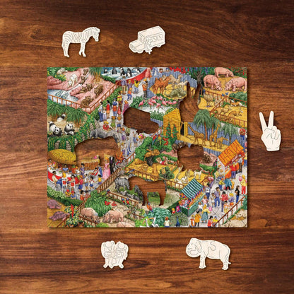 Zoo with Oddities – Travel Mini Wooden Jigsaw Puzzle, 87 Pieces.