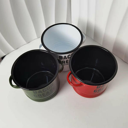 Enamel Grease Container - Secure Lid, Large Capacity.