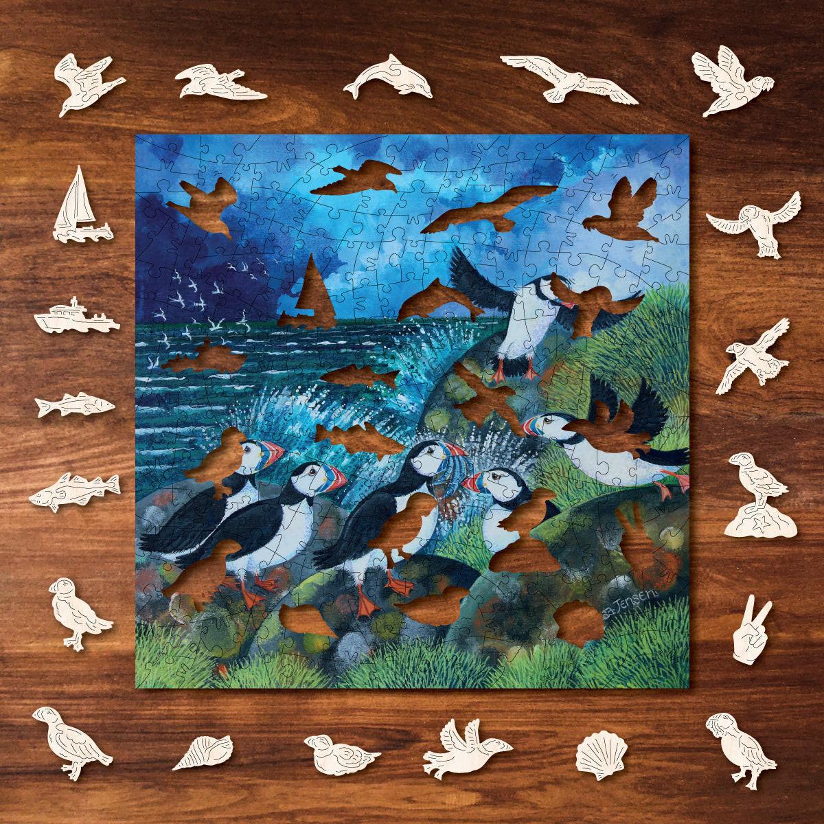 Puffins – Premium Wooden Jigsaw Puzzle, 266 Pieces.
