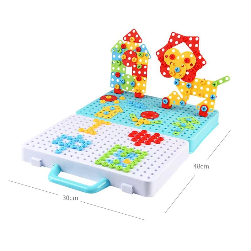 Build, Screw & Create – Kids Electric Drill Toy Set with Puzzle Blocks for STEM Learning (Ages 3–6).