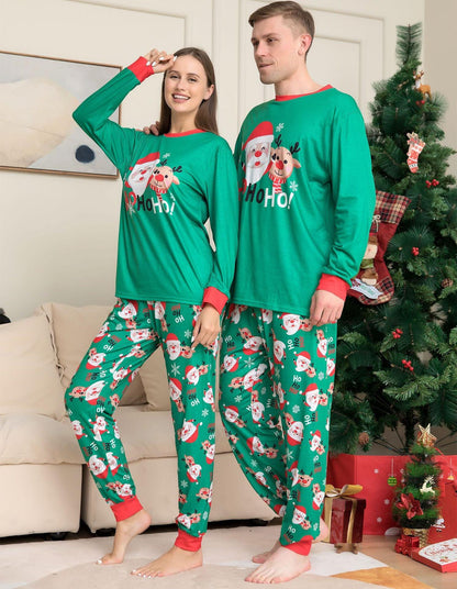 Santa‑Themed Matching Family Pajamas – Green Holiday Sets for Adults, Kids, Babies & Pets.