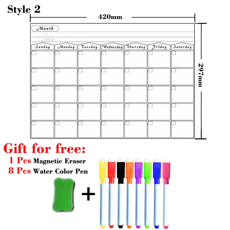 A3 Magnetic Fridge Planner – Monthly & Weekly Dry Erase Calendar with Free Marker Pens (297×420mm)