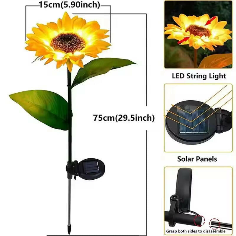 Brighten Your Outdoors with Eco-Friendly LED Solar Sunflower Lights - Waterproof & Easy to Install for Garden and Patio Décor!.