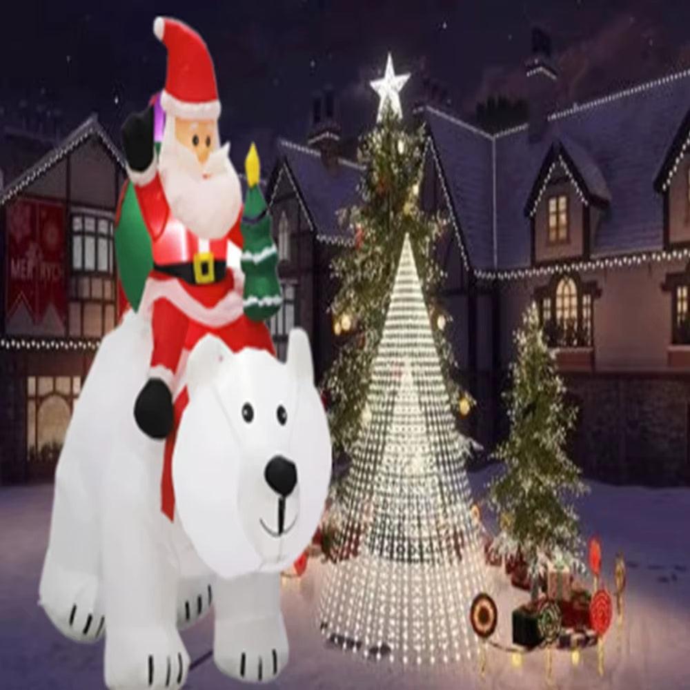 2.1M Inflatable Santa Riding Polar Bear – Christmas LED-Lit Decoration for Indoor & Outdoor Display | Plug-In, Freestanding.