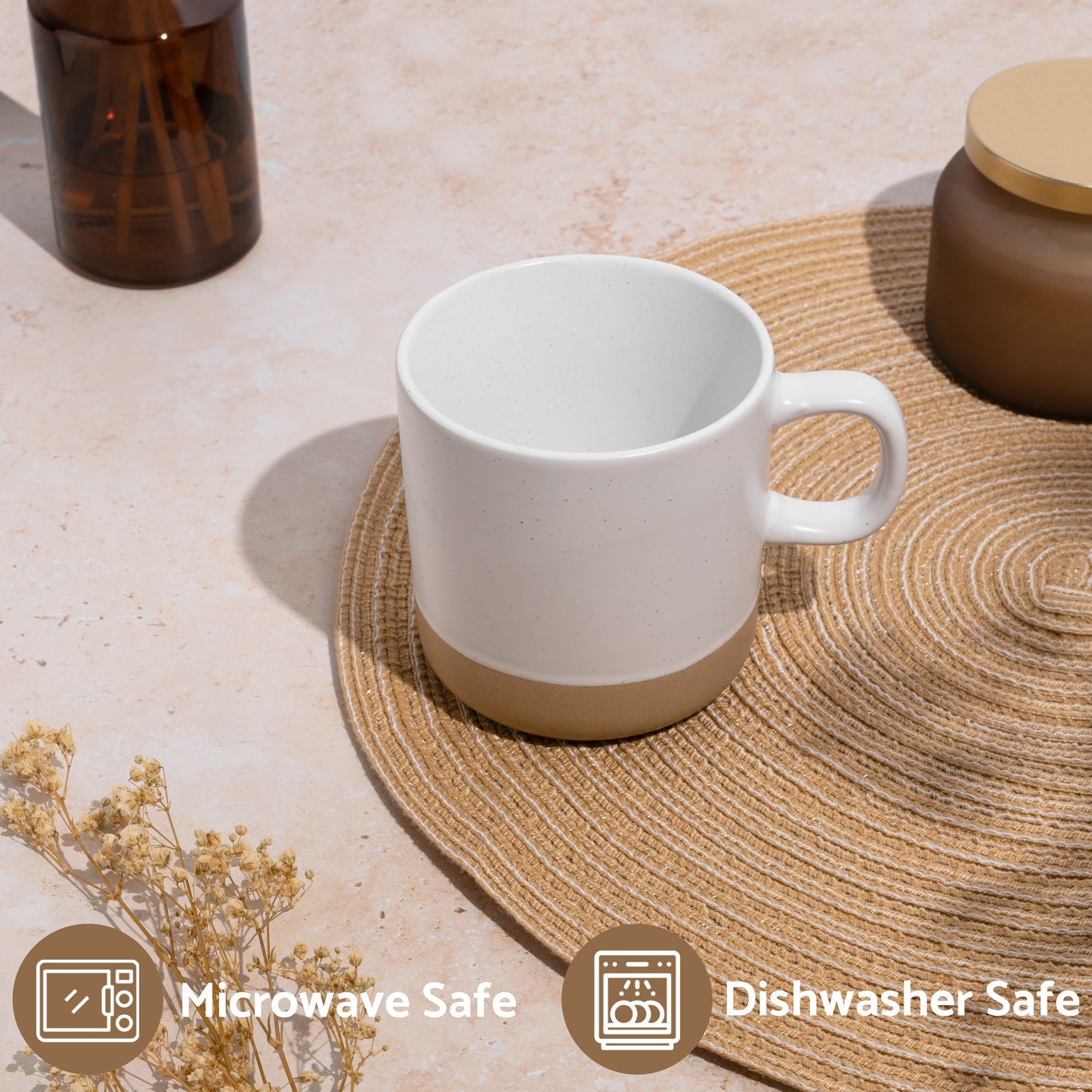 Ceramic Coffee Mug White Speckled Stoneware 355ml 4-Pack