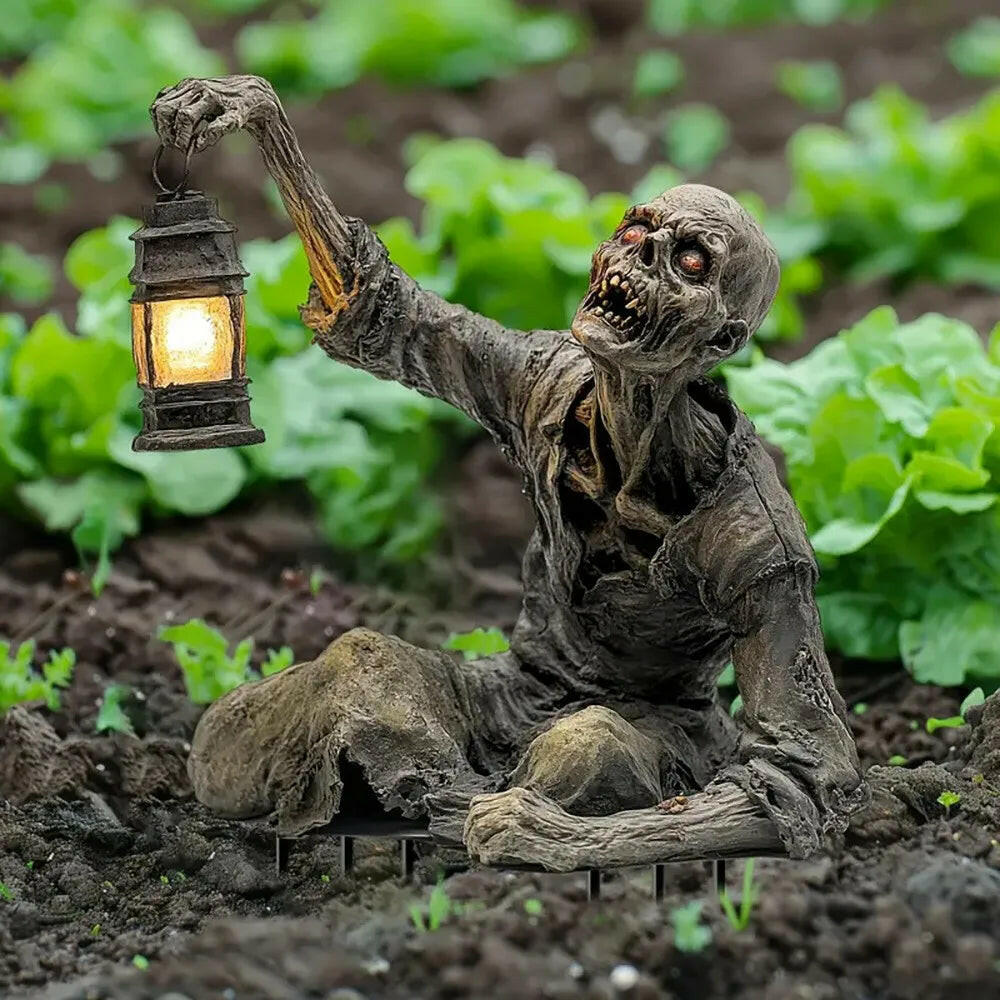 Halloween Lantern Terror Zombie Ornament – 2D Acrylic Ground Plug for Garden and Outdoor Decor