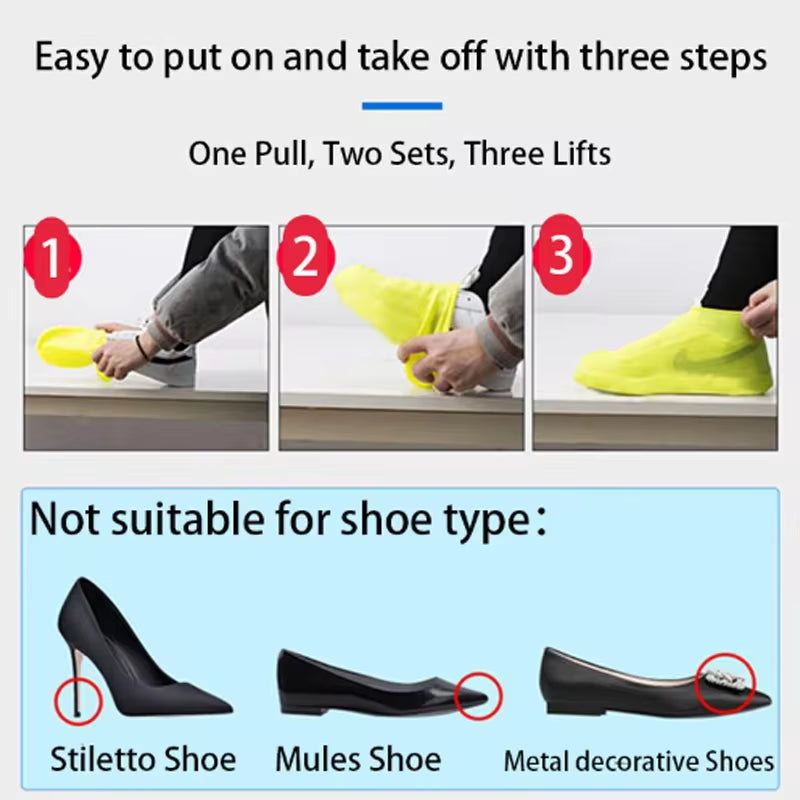Waterproof silicone shoe covers with anti-slip grip, eco-friendly material & universal fit. Lightweight, reusable & perfect for outdoor protection!