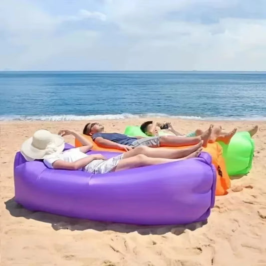 Inflatable sofa with lightweight, foldable design & quick inflation. Perfect for camping, beach & concerts! Durable, ergonomic & travel-friendly. No pump needed!
