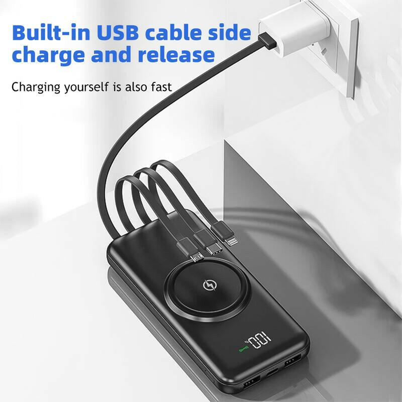 10000Mah Wireless Power Bank 4-Wire Backup USB Fast Charger.