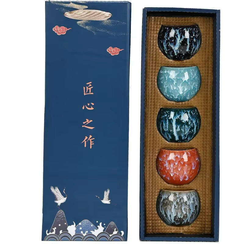 Luxury Handcrafted Dehua Porcelain Herbal Tea Cup Set - Five Elements Design for Elegant Tea Drinking & Gifting!.