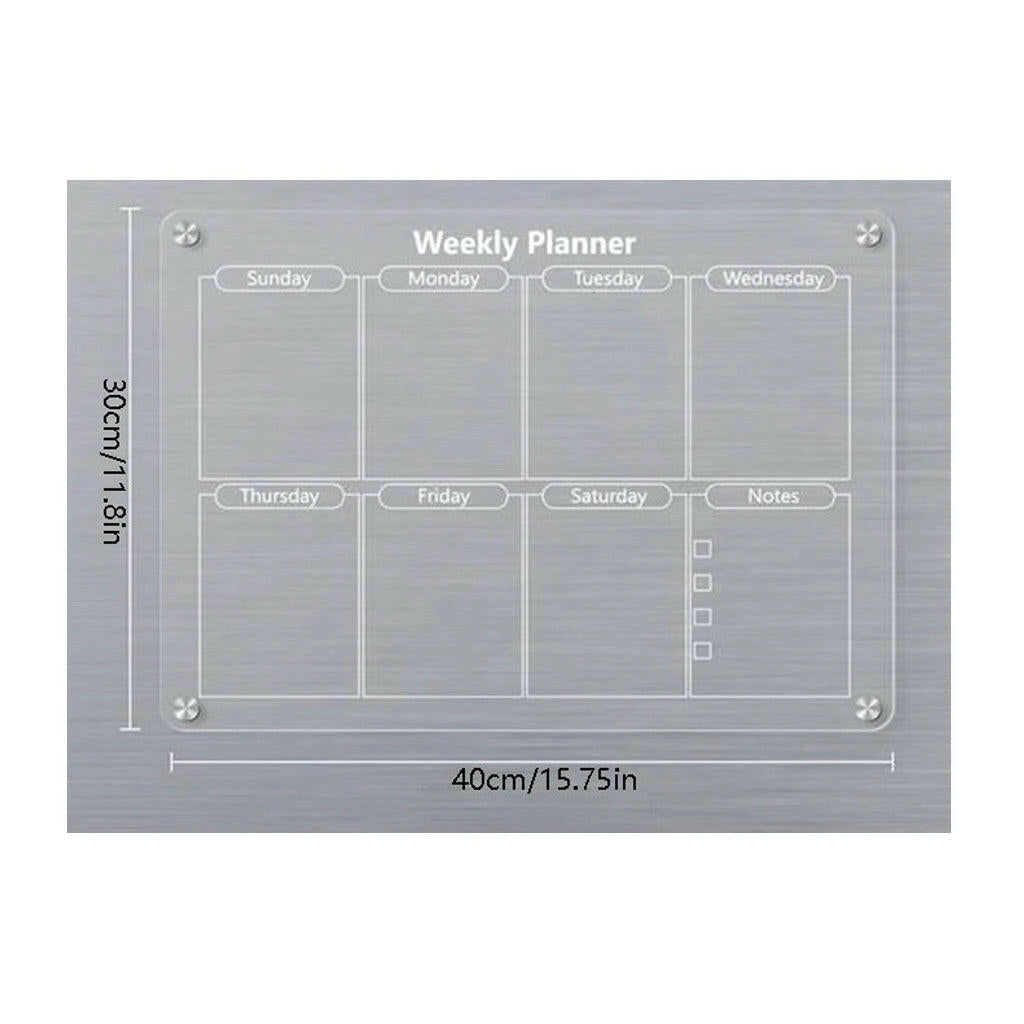 Magnetic Acrylic Calendar for Fridge Refrigerator Monthly Dry Erase Board Markers & Magnetic Pen Holder, Organic Glass Clea