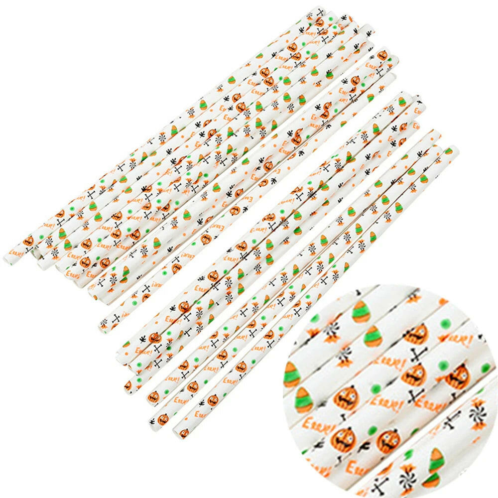25-Pack Halloween Disposable Straws – Choose from 17 Spooky Designs for Party Drinks & Decor