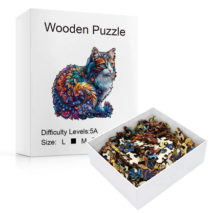 Wooden Animal Puzzle Collection – Bear, Turtle, Cat & Elephant Irregular Jigsaws for Adults & Kids.
