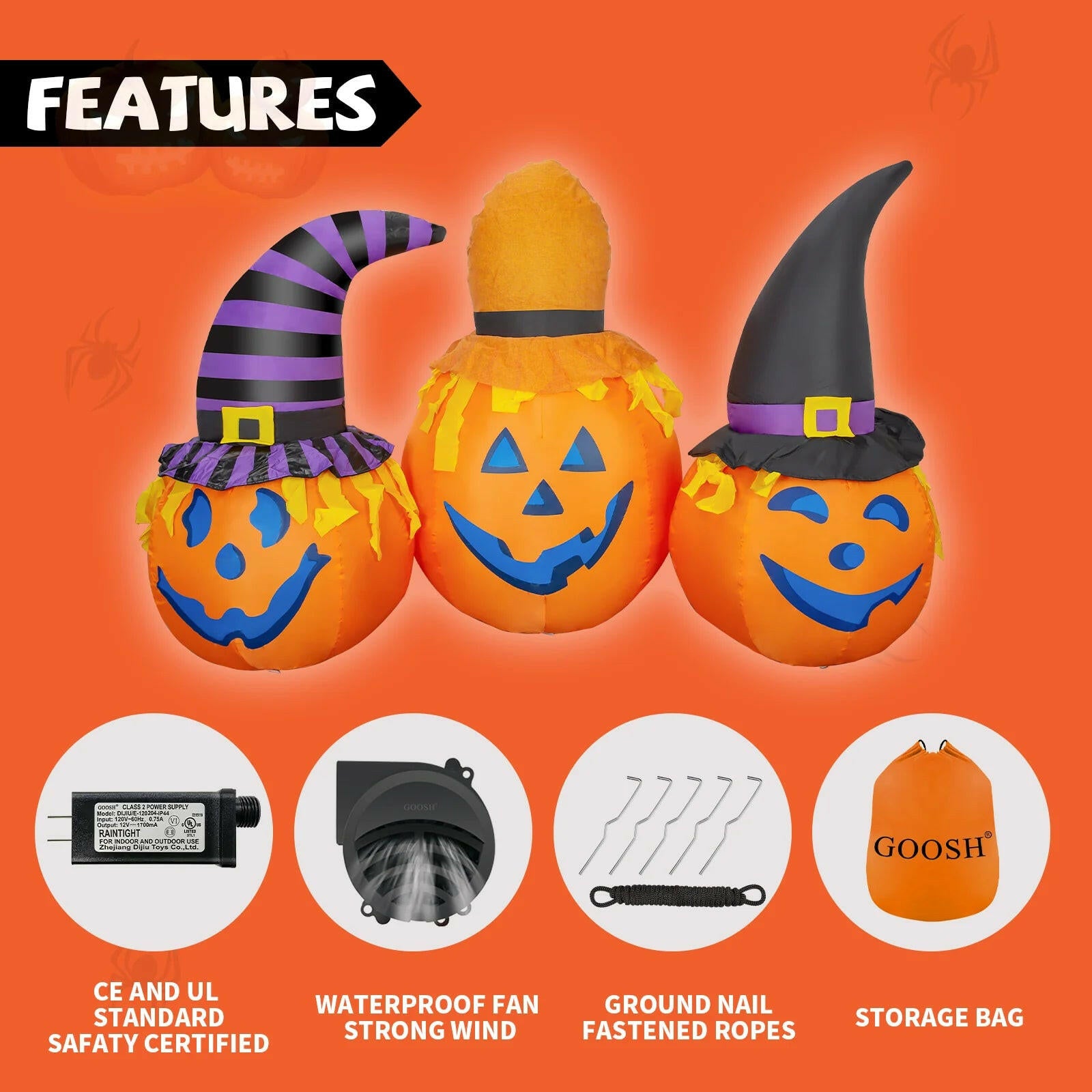 6.5FT Inflatable Halloween Pumpkin Trio with Wizard Hats – LED Blow-Up Decoration for Garden, Lawn, and Party Displays