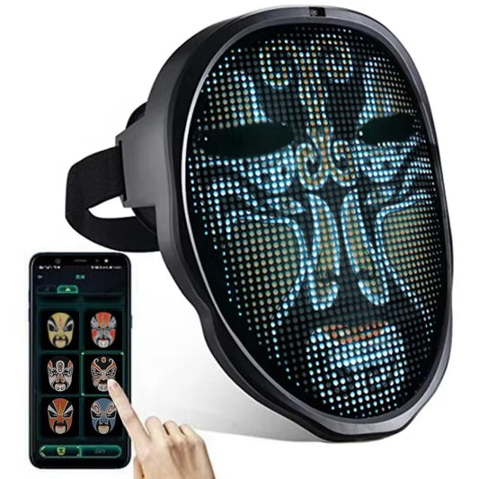 Bluetooth LED Face Mask – Programmable Light-Up Carnival Mask with App & Gesture Control for Halloween & Cosplay