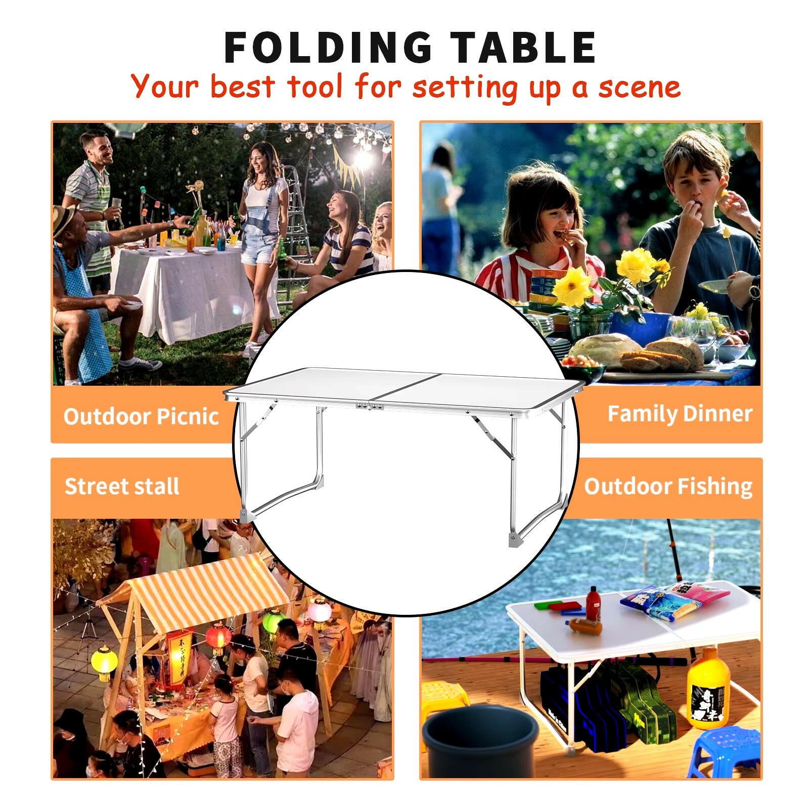 Compact Aluminium Folding Picnic Table for Outdoor Use, 60x40x26 cm.