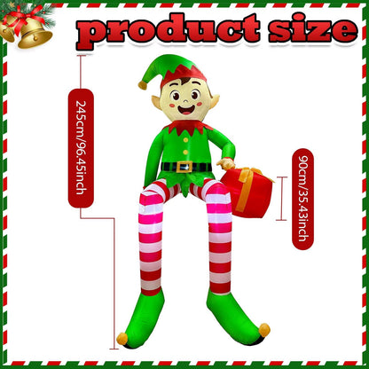 8FT Light-Up Sitting Elf Christmas Inflatable – Outdoor Yard Decoration with LED Lights & Gift Box.