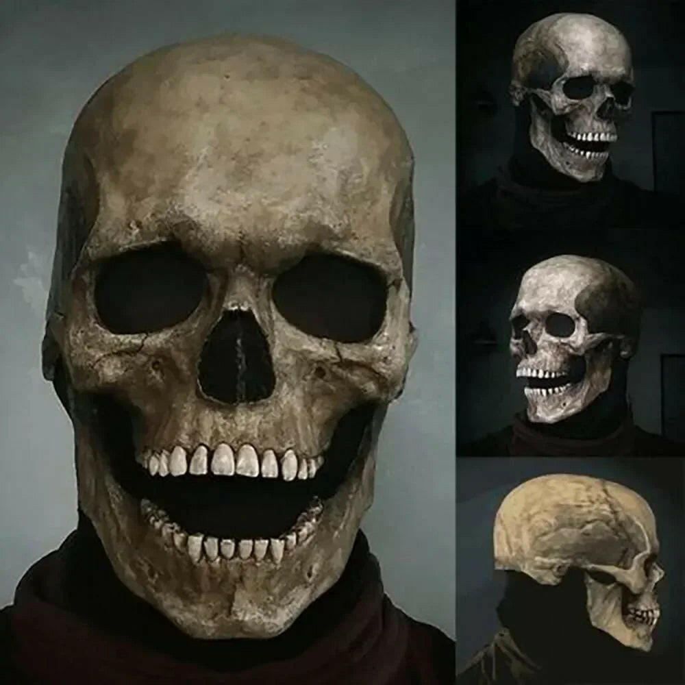 Halloween Latex Skull Mask – Full Head Horror Helmet with Movable Jaw
