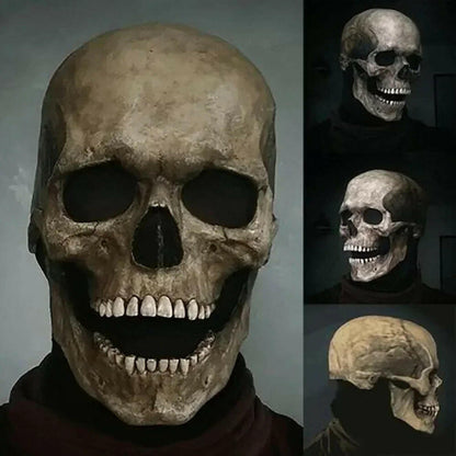 Halloween Latex Skull Mask – Full Head Horror Helmet with Movable Jaw