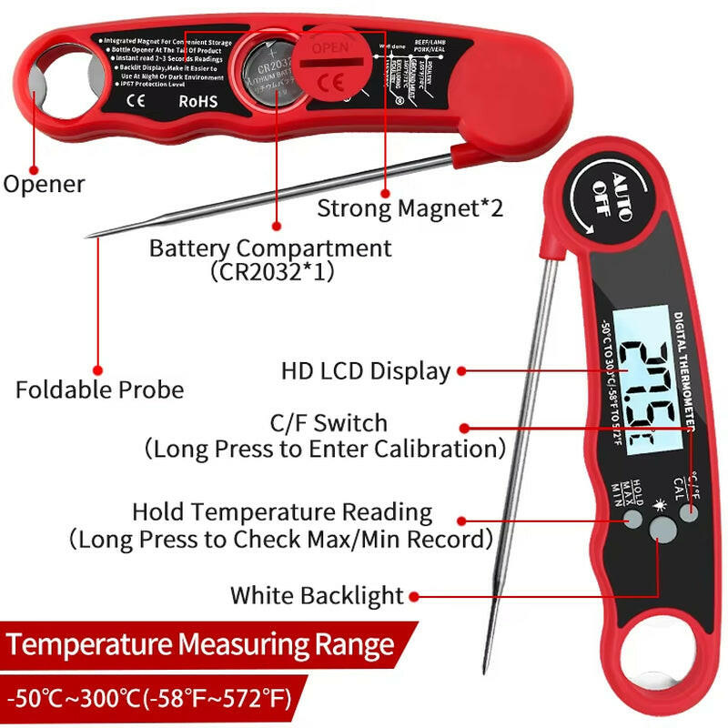 Instant Read Waterproof Digital Meat Thermometer for Perfect BBQ Cooking.