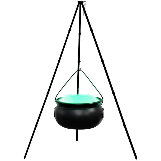 Hanging Witch Cauldron Candy Bucket with Tripod – Light-Up Halloween Prop for Indoor & Outdoor Decor