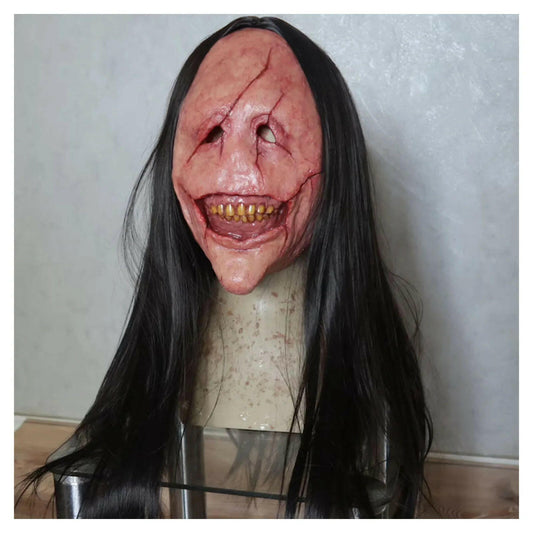 Scared Demon Latex Mask – Haired Horror Prop for Halloween Cosplay & Themed Parties