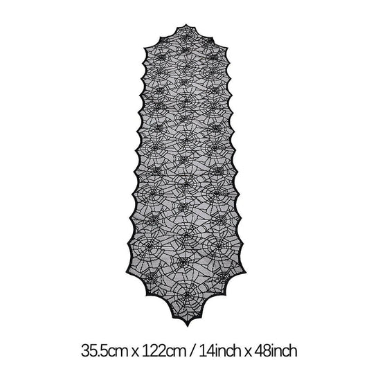 2025 Black Lace Spider Web Table Runner – Gothic Halloween Mantel Cover & Party Decor Accent (1pc)