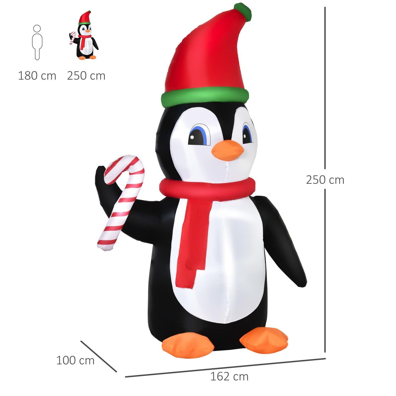 8FT Inflatable Christmas Penguin Holding Candy Cane – LED-Lit Outdoor Decoration | Waterproof, Self-Inflating.