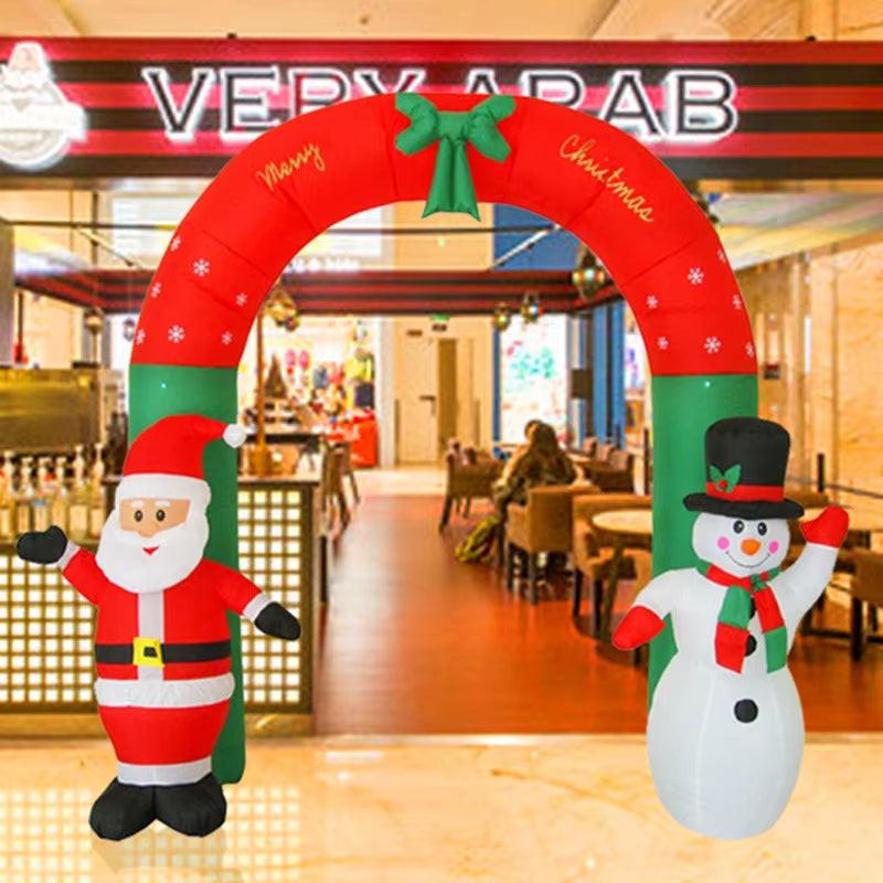 8FT Inflatable Christmas Archway – Santa & Snowman LED-Lit Outdoor Decoration | Freestanding Entrance Display for Garden, Mall & Events.