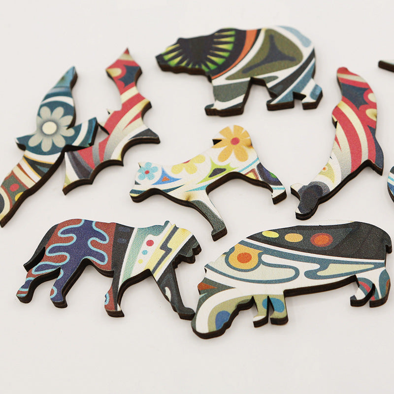 Nature-themed wooden puzzle with animal-shaped pieces, eco-friendly and educational for kids and adults.