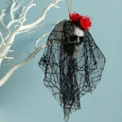 Foam Skull Hanging Ornament – 36cm Halloween Decoration with Cloth or Flower Wrap (8 Variants)