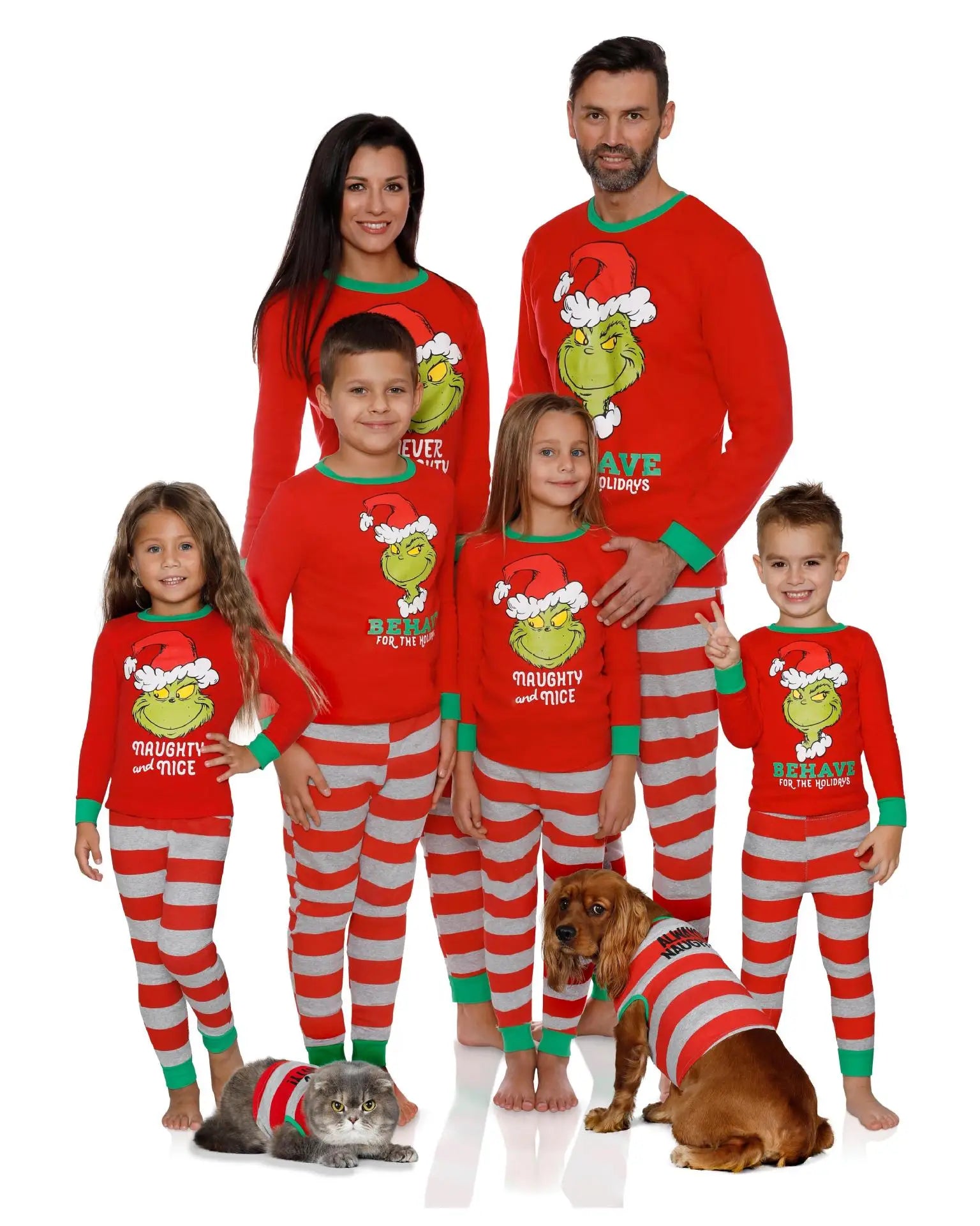 Matching Grinch Christmas family pajamas set for adults, kids, and babies
